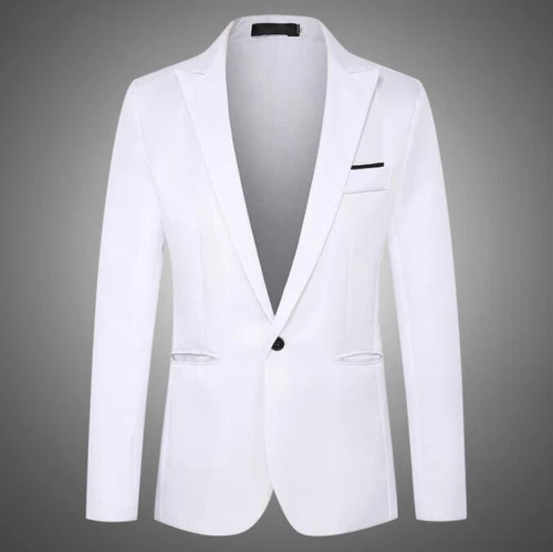 Men's Lapel Blazer Jacket One Button Suit Solid Long sleeve New Coats Fashion - Picture 4 of 25