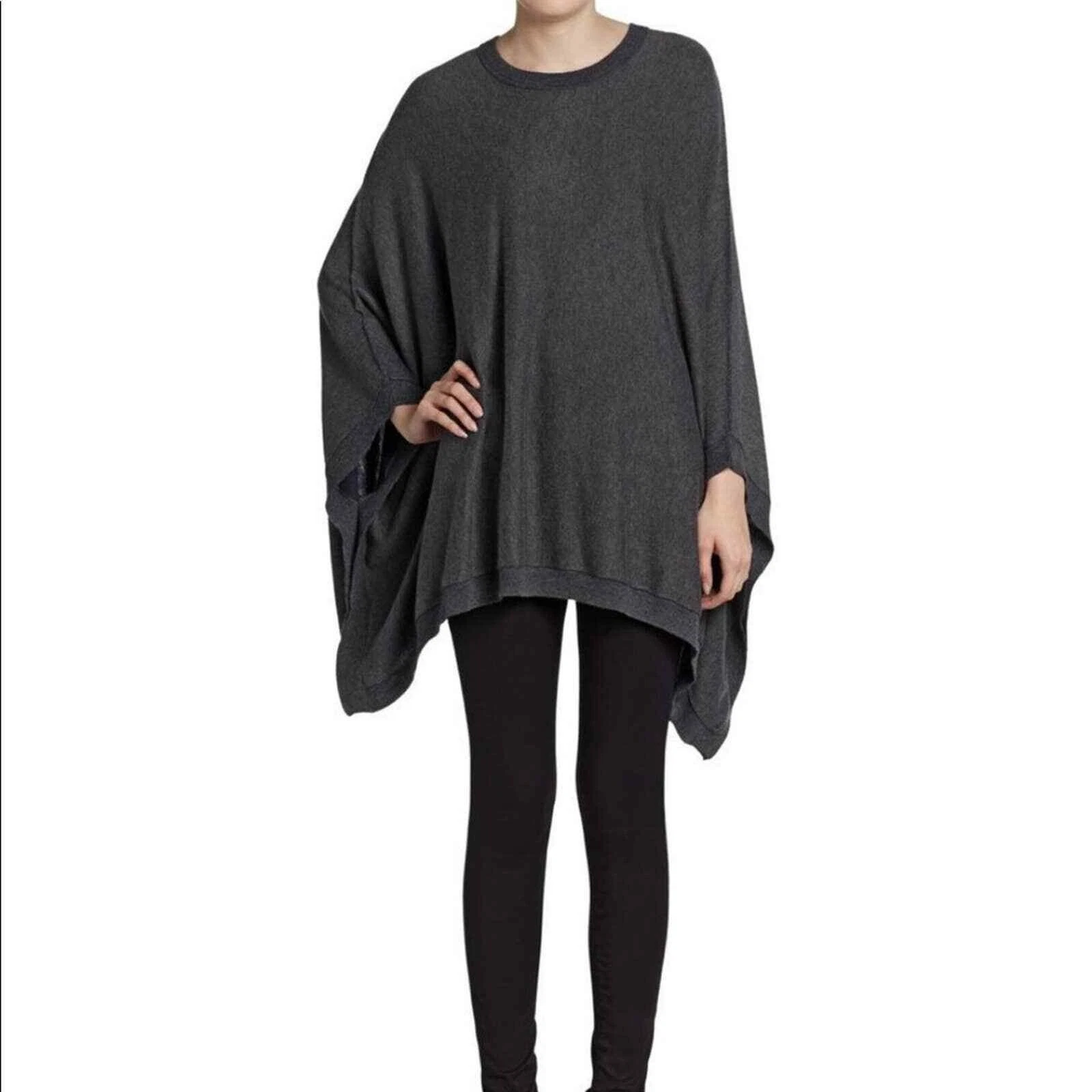 Joie Jalea Size L Gray Hidden Sleeve Oversized Poncho Sweater Wool Cashmere
