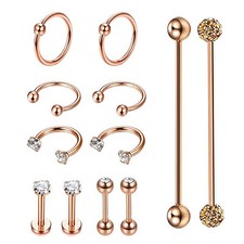 12pcs Industrial Barbell Cartilage Hoop Helix Tragus Labret Piercing Earrings