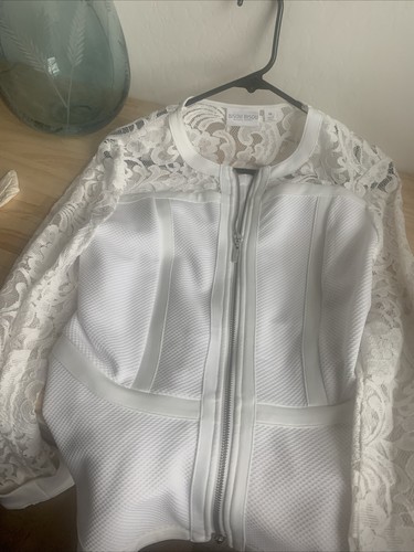 bisou bisou jacket White With Lace Sleeves Medium NWOT - Picture 3 of 7