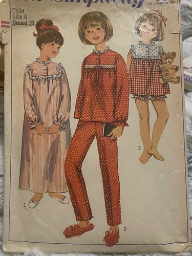 Vintage Simplicity Pattern 6815 Nightgown Pajamas 1960s Girls 4 Christmas - Picture 2 of 5