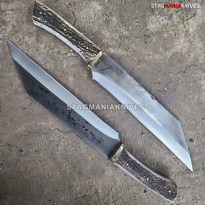 Rare Hand Forged J2 Steel Full Tang Hunting Battle Ready Viking Seax Knife Stag