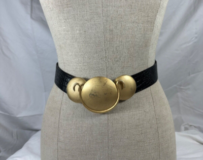 Genuine vintage ladies ALEXIS KIRK black leather belt with 