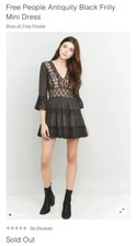Free People 4 Antiquity Black Frilly Mini Dress Lace Embroidered Ruffle Sleeve