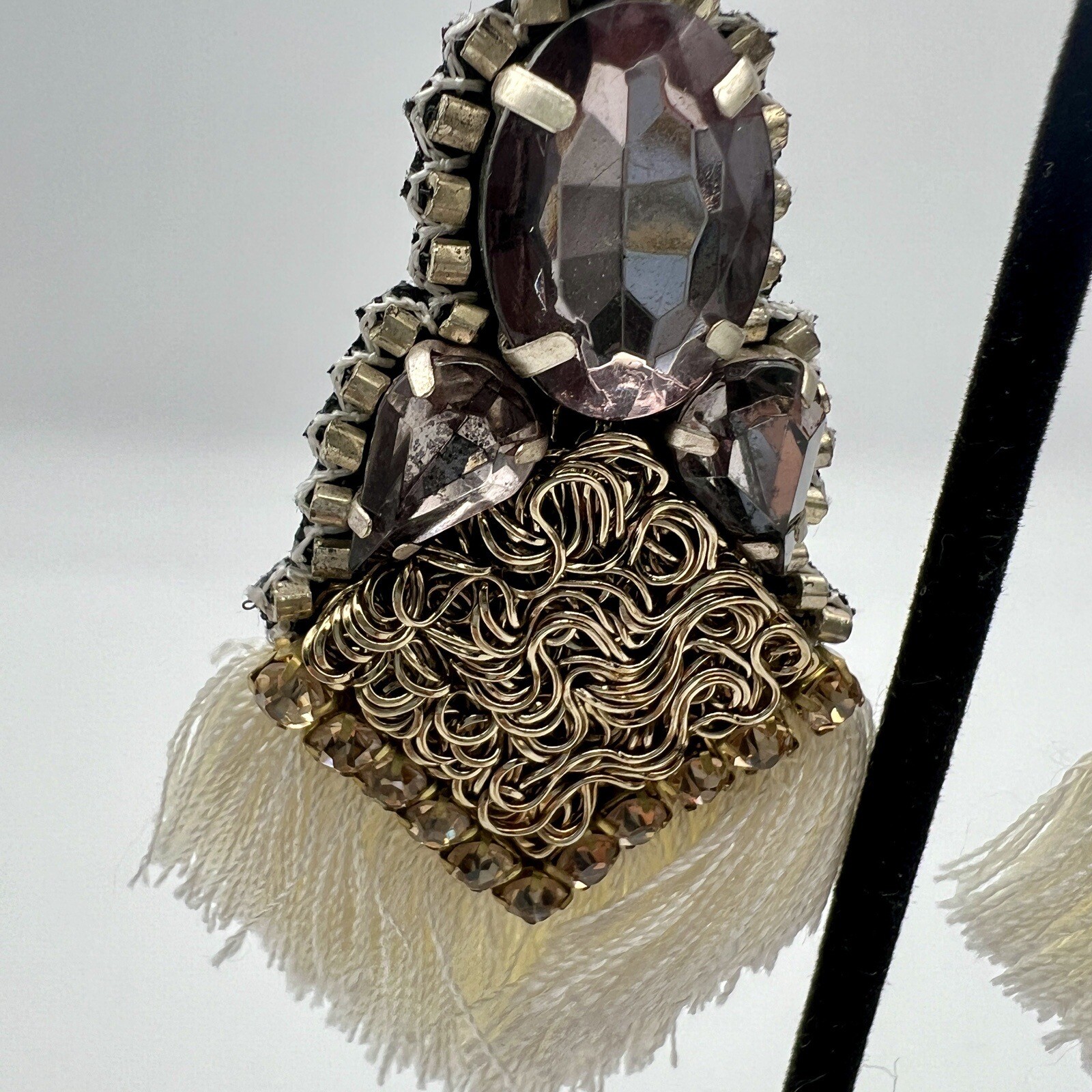 Dangle + Drop Earrings Rhinestone Fabric Fringe F… - image 5