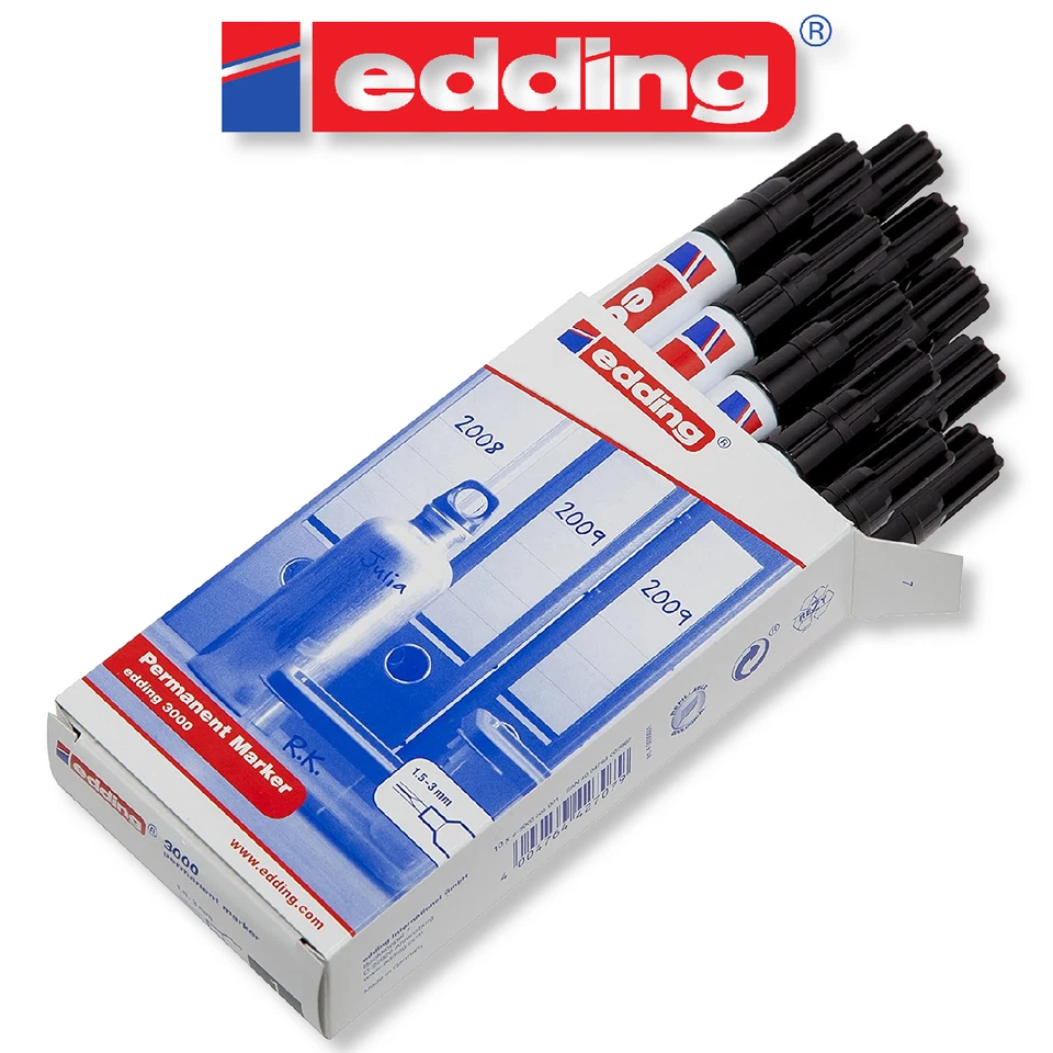 Edding 3000 schwarz Permanent Marker Stift wasserfest 10 Stück