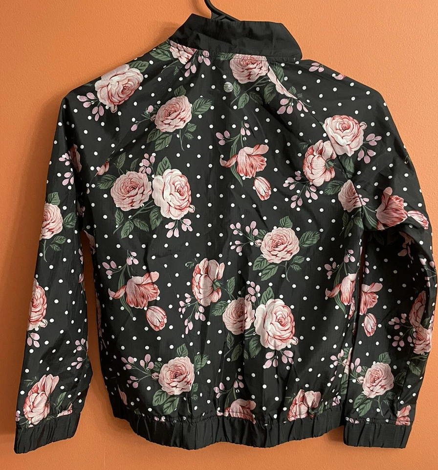 Jaqueta quebra-vento Z by Zella Girl's Bomber tamanho M 8-10 floral rosas preto rosa - Imagem 2 de 4