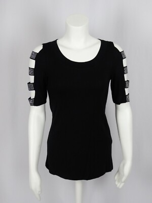 Women's Vocal Beautiful Sexy Black Stone Cut Out Short Sleeve Shirt Top