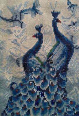 5D Diamond Painting Peacocks Completed Partial Drill 9.5 x 14'' Unframed