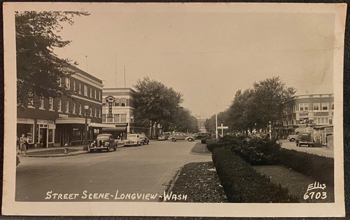 Real Photo Postcard RPPC Longview WA Street Scene w Old Autos Rexall Drug Store - 第 1/3 張圖片