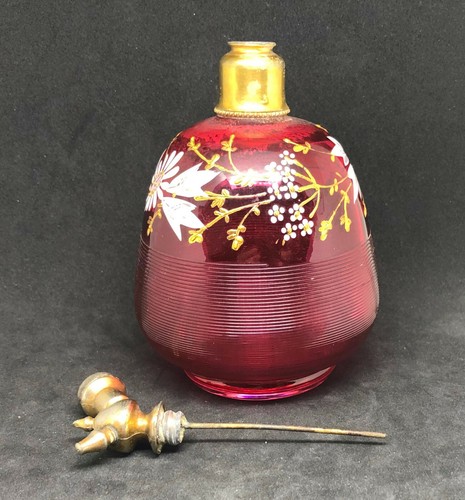 Moser Cranberry Glass Decorated Perfume Atomizer - Picture 6 of 6