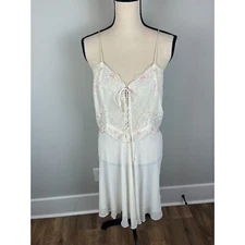 Linea Donatella Babydoll Sheer Lace Front Embroidered Sleeveless Nightgown M/L