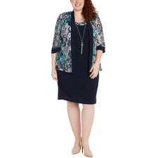 R M Richards Plus Jacket Dress With Removable Necklace SIZE 16W
