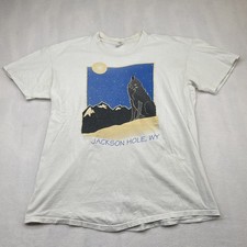 RARE VTG Stedman Jackson Hole Wolf Graphic Shirt Made in USA Single Stitch XL