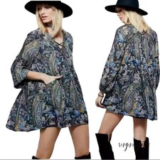 FREE PEOPLE Lace Up Floral Rain Shine Print Mini Dress