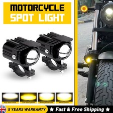 2x Motorcycle LED Auxiliary Lights Dual Beam White Yellow Fog Spot Lamps Switch