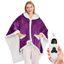Wearable Heated Throw Blanket Electric Shawl - Heated Robe Poncho Blanket Hoo...