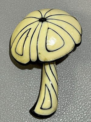 Vintage Eisenberg Enamel Mushroom Signed Brooch Pin Midcentury MCM Cream /Black