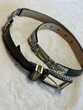 Brighton Brown Belt 44209 Croc Embossed Crafted USA Gold Silver Tone Decor Large