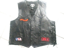 NEW Mens XL 8 Patch Black Buffalo Leather Eagle USA Biker Motorcycle Vest