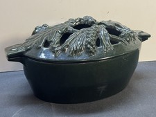 John Wright Green Enamel Cast Iron Stovetop Steamer/Heater Pine/Oak Leaves