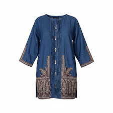 Khaadi Women Blue Embroidered Kurta/Kurti Indian Tunic Size 12 Dress Pakistan