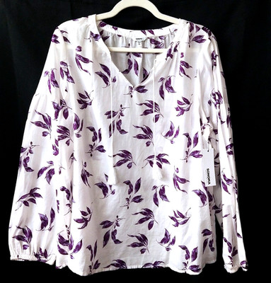NWT Sonoma Lightweight Cotton Purple White Tasseled Tunic Boho Chic Peasant XL