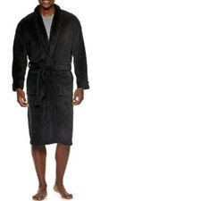 Croft Barrow Winter Robe Mens S/M Black Plush Long Sleeve Belted Knee Length