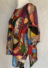 JOHNNY WAS Size S Eloise Silk Patchwork Print Flutter Sleeve Blouse Top NEW 210