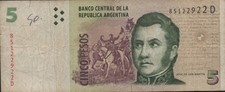 Argentina / Argentinia - 5 Pesos - ND (1998-2003) - Series D - Used
