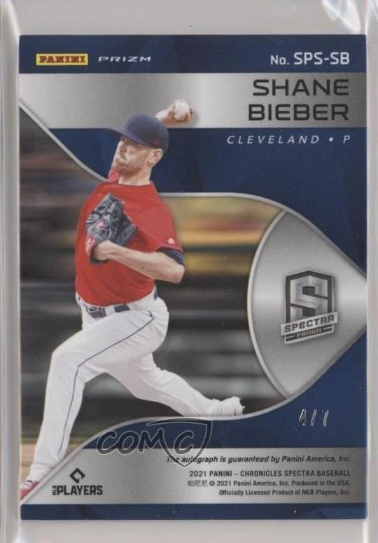 2021 Panini Spectra Signatures Neon Green Prizm /7 Shane Bieber #SPS-SB Auto - Image 2 of 2