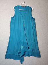 Simply Vera Wang Teal Sleeveless V Neck Asymmetrical Drape Sundress Women's Lrg