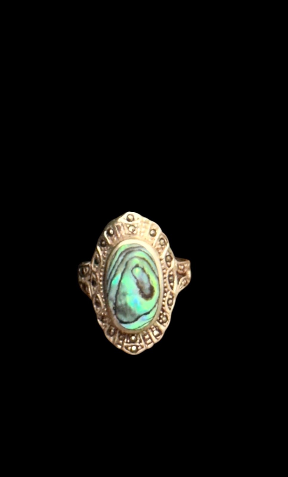 Sterling Silver Ring - oval abalone shell stone- … - image 1