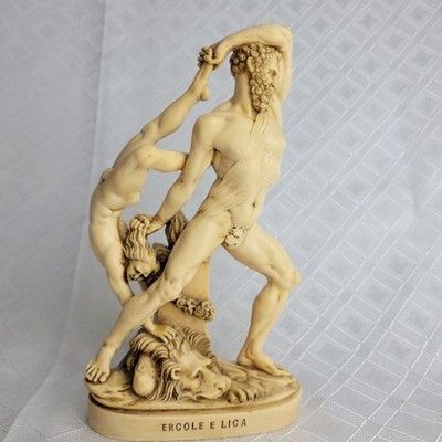 Vintage G. Ruggeri ''Ercole E Lica'' Alabaster Hercules Statue Sculpture