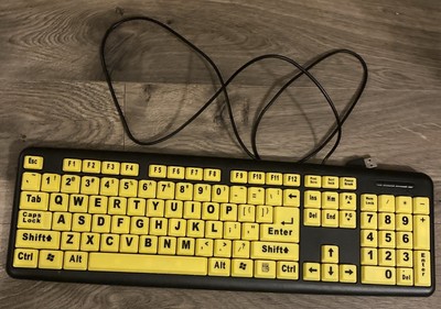 Large Print USB Keyboard Easy Ez Eyes PC & MAC 4x Larger Letters Tested & Works