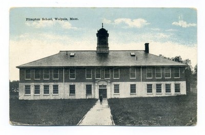 Walpole MA, man outside Plimpton School, 319 Common Street, 1922 postcard