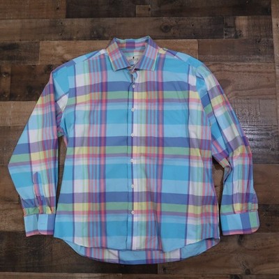 Southern Pines Mens XL Plaid Pastel Long Sleeve Button Up Shirt Preppy