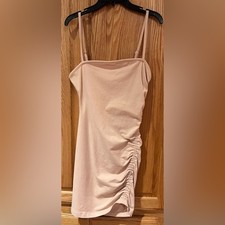 Urban Outfitters Side Ruched Straight Neck Bodycon Mini Dress in Nude Size Small