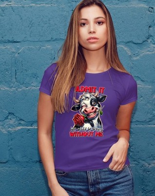 Purple Admit It Life Would Be Boring Without Me Cow Mens T Shirt X-L ARGE