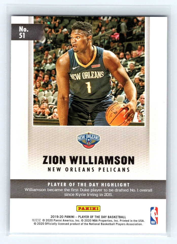 2019-20 Panini Player of the Day - Zion Williamson #51 (RC) - Image 2 of 2