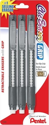 Pentel Clic Retractable Eraser with Grip, 3 Pack