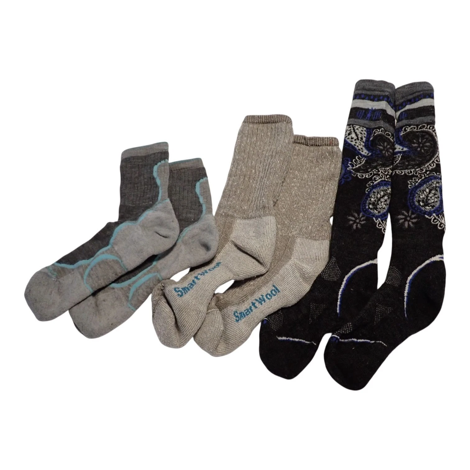 SmartWool Darn Tough Socks Large 3 Pairs Merino Wool Crew Ankle Gray Tan Black
