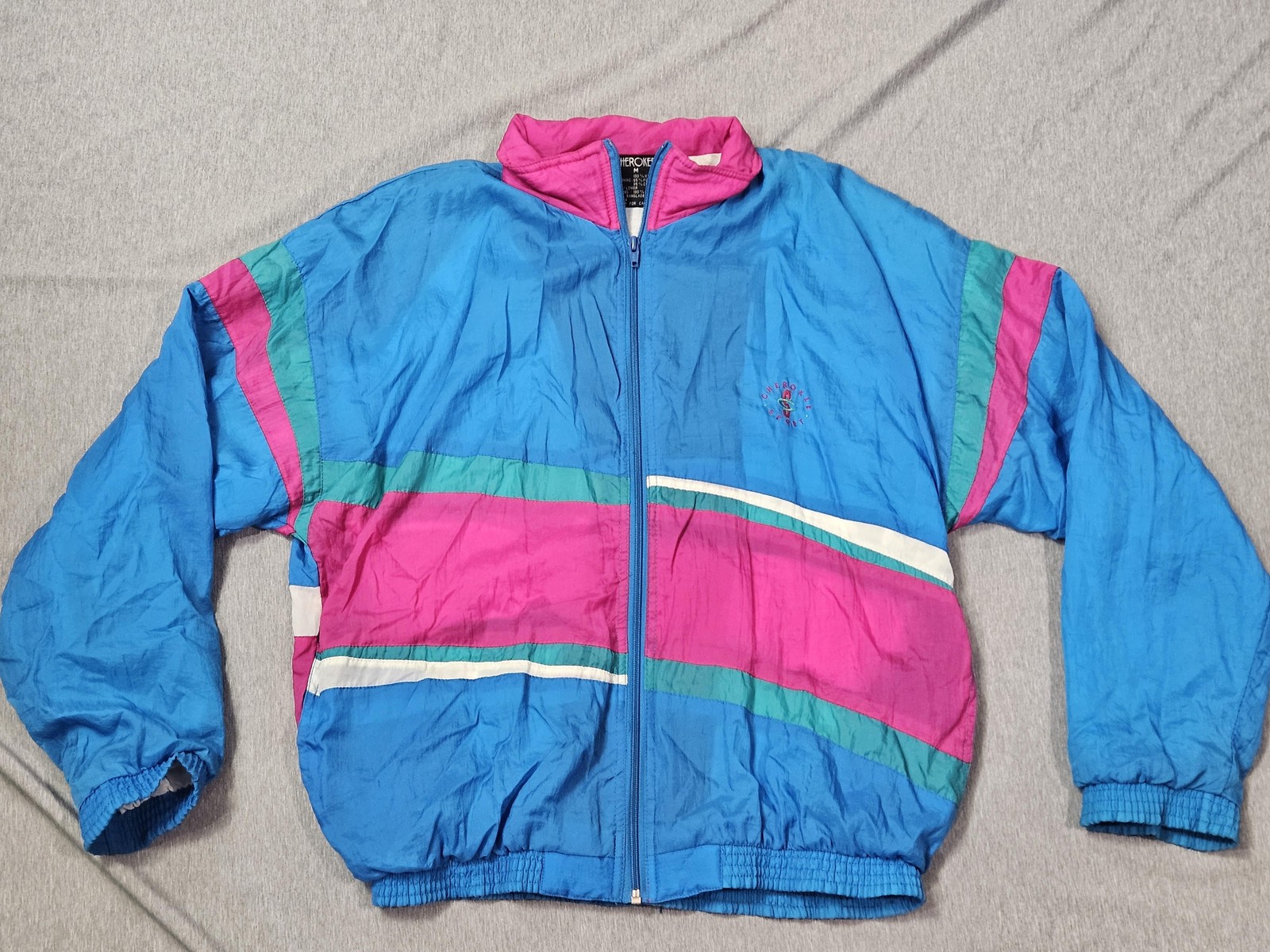 Vintage Cherokee Sport Jacket Mens Medium Blue Colorblock Nylon Windbreaker 90s