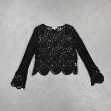 Top donna American Flirt cotone uncinetto manica lunga media