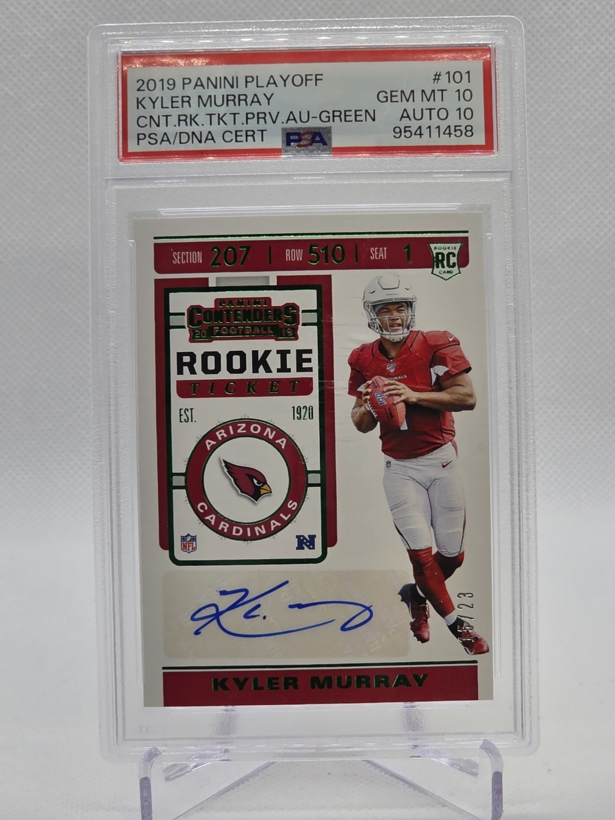 Kyler Murray Panini Playoff Contenders Rookie Ticket Preview Autographs #101 Team Logo-Autograph-Green