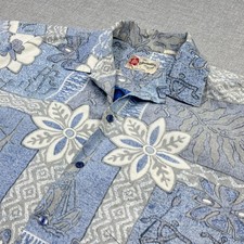 Hilo Hattie Shirt Mens Medium Blue Floral Button Up Short Sleeve Hawaiian Camp