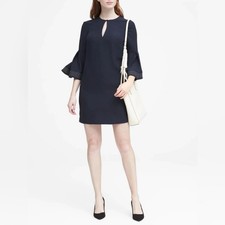 NEW Banana Republic Bell Sleeve Shift Dress Navy Size 0 3/4 Sleeve Mini Keyhole
