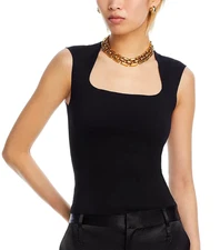 Aqua L33646 Womens Black Square Neck Sleeveless Tank Top Size S