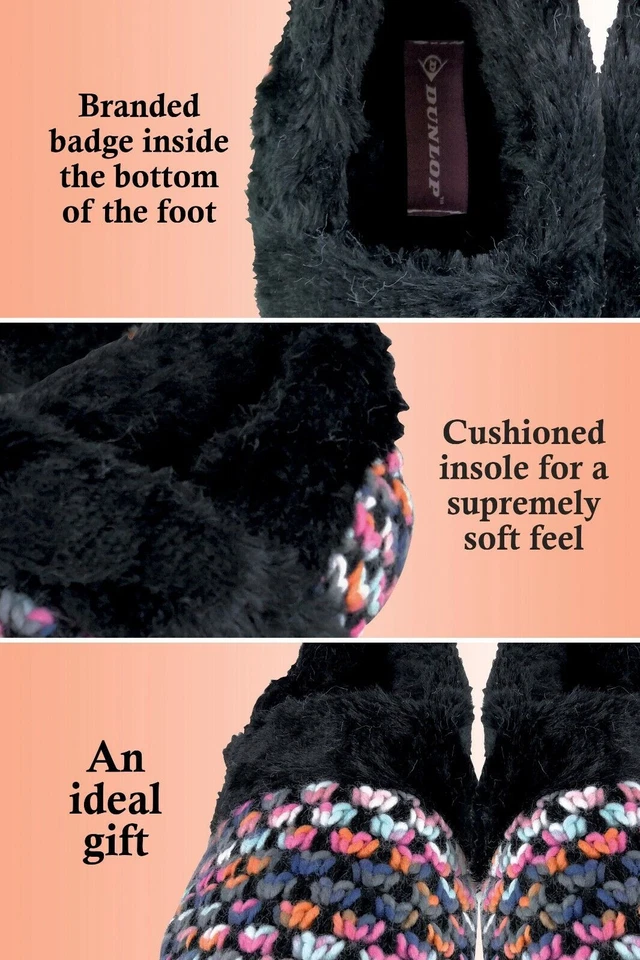 DUNLOP - Chinelos femininos fofos forrados de lã de pelúcia para ambientes internos com sola dura - Imagem 4 de 4