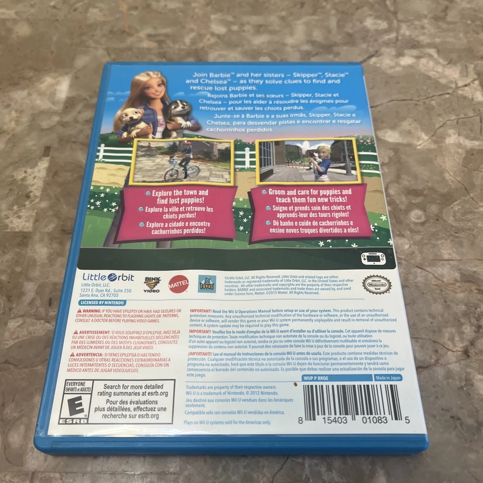 Barbie & Her Sisters Puppy Rescue (Nintendo Wii U, 2015) Complete CIB - Image 2 of 4